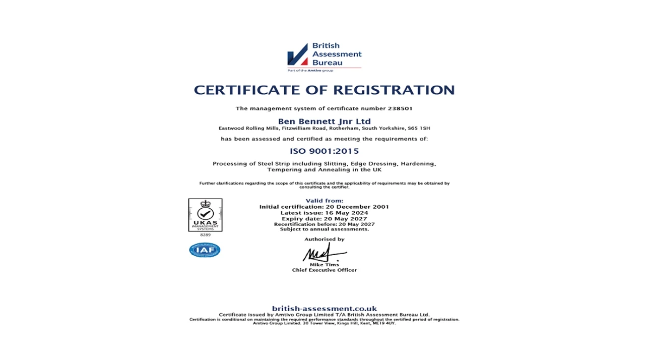 Ben Bennett Jr Ltd 2024 ISO 9001