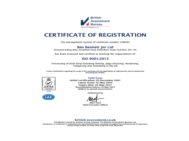 Ben Bennett Jr Ltd 2024 ISO 9001